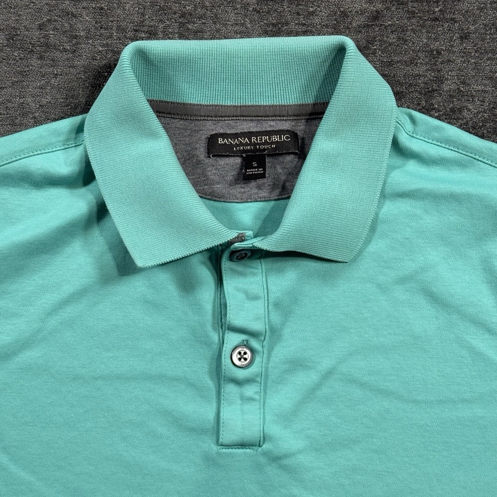 Banana Republic Luxury Touch Mens Small Polo Shirt Performance Blue Short Sleeve - Picture 6 of 10